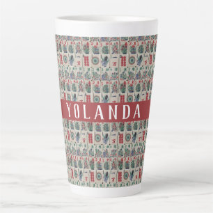 Caneca De Café Latte Padrão de Azulejos Mahjong Personalizado