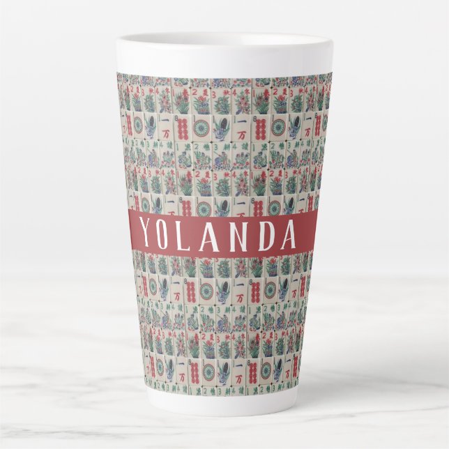 Caneca De Café Latte Padrão de Azulejos Mahjong Personalizado (Frente)