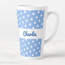 Caneca De Café Latte Padrão de Bolinhas Azuis Estiloso Nome Personaliza