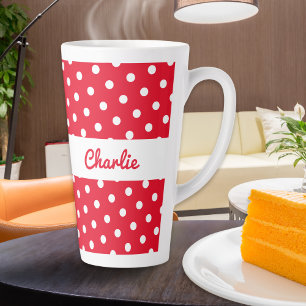 Caneca De Café Latte Padrão de Bolinhas Personalizado Vermelho Branco R