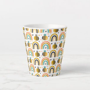 Caneca De Café Latte Padrão de Bumble Bee e Rainbows