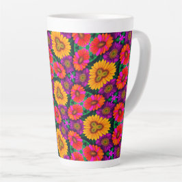Caneca De Café Latte Padrão de Buquê de margarida colorida