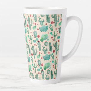 Caneca De Café Latte padrão de cacto e ladybug - fundo bege