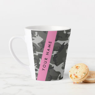 Caneca De Café Latte Padrão de Camuflagem Cinza, Seu nome, Personalizar