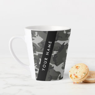 Caneca De Café Latte Padrão de Camuflagem Cinza, Seu nome, Personalize