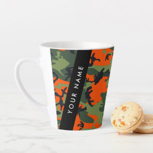 Caneca De Café Latte Padrão de Camuflagem Laranja, Seu nome, Personaliz