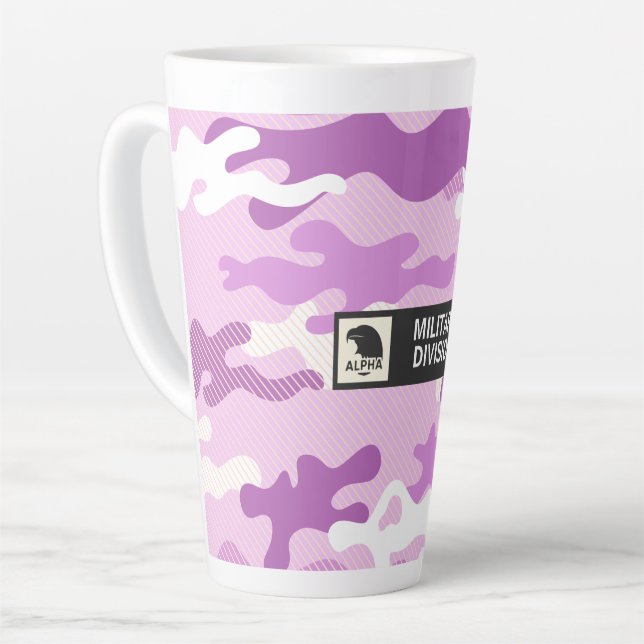 Caneca De Café Latte Padrão de Camuflagem Roxa (Ângulo esquerdo)