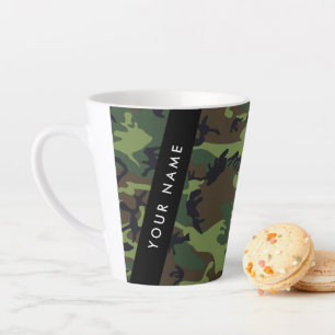 Caneca De Café Latte Padrão de Camuflagem Verde, Seu nome, Personalize