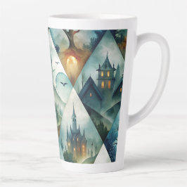 Caneca De Café Latte Padrão de Castelo de Halloween Gótico