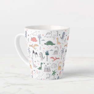 Caneca De Café Latte Padrão de Cena do Pastel Dinossauro Divertido