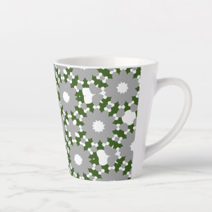 Caneca De Café Latte Padrão de Círculos Conectados Verde Floresta Cinza