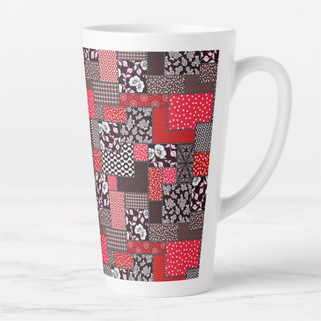 Caneca De Café Latte Padrão de Colcha Floral de Patchwork Retrô (Direita)