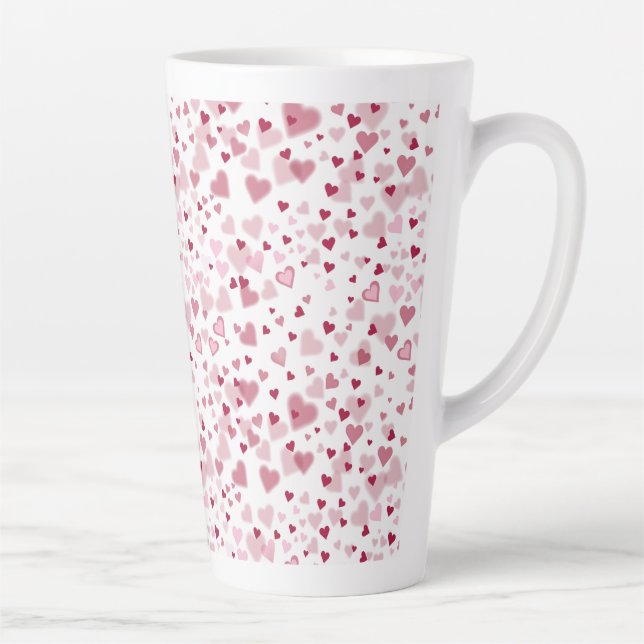 Caneca De Café Latte Padrão de Corações Lindos Rosa (Direita)