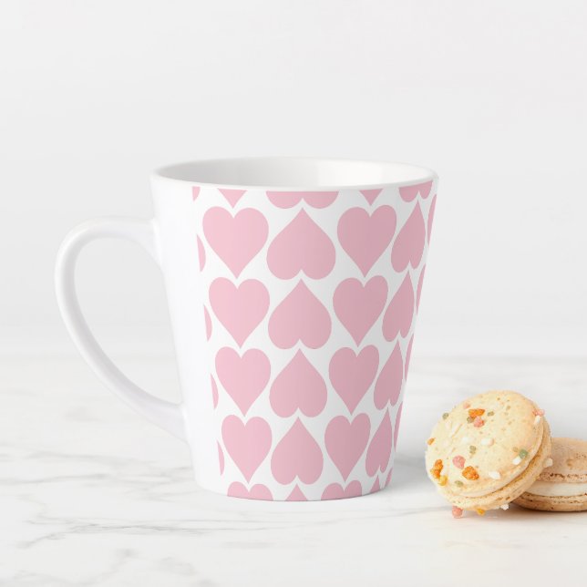 Caneca De Café Latte Padrão de Corações Rosa, Romântico, Amor (In Situ)