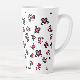 Caneca De Café Latte Padrão de Corações Rosas – Design Fofo de Rabiscos