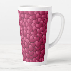 Caneca De Café Latte Padrão de Corações Vermelhos Românticos 3D - 32322