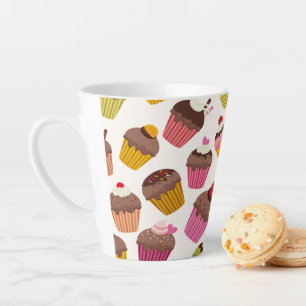 Caneca De Café Latte Padrão de Cupcake, Padrão de Muffin, Chocolate, Co