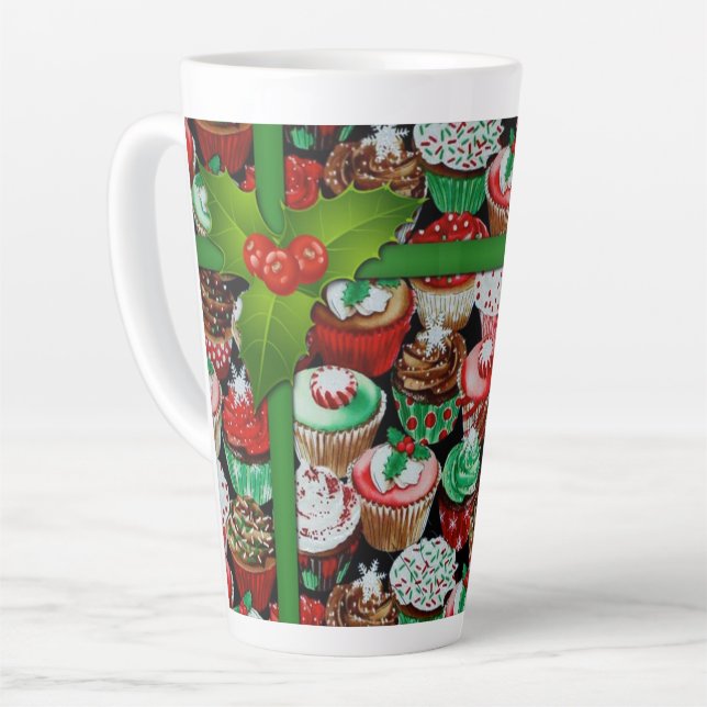 Caneca De Café Latte Padrão de Cupcakes de Natal (Ângulo esquerdo)