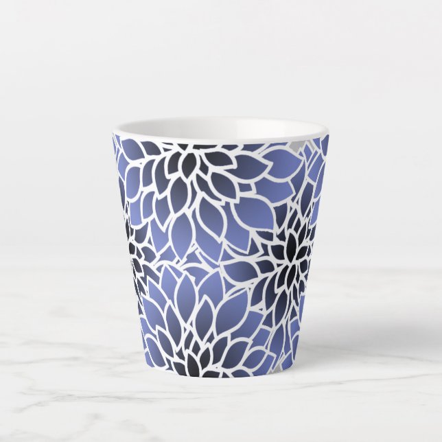 Caneca De Café Latte Padrão de Dahlia Azul (Frente)