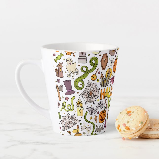 Caneca De Café Latte Padrão de Desenho Fofo de Halloween (In Situ)