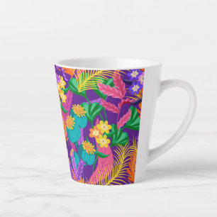 Caneca De Café Latte Padrão de design floral exótico colorido