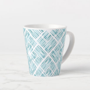 Caneca De Café Latte Padrão de Diagonal Striped Azul Moderno de Aquare
