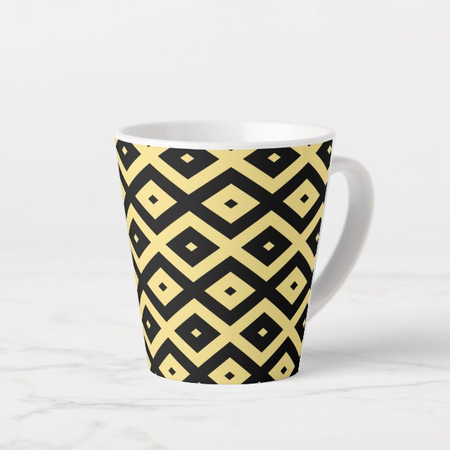 Caneca De Café Latte Padrão de diamante amarelo-limão e preto (Ângulo direito)