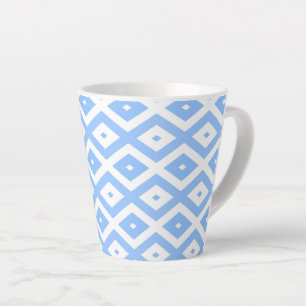 Caneca De Café Latte Padrão de diamante azul e branco