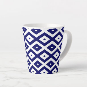 Caneca De Café Latte Padrão de diamante branco e azul-marinho