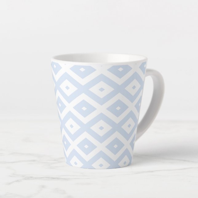 Caneca De Café Latte Padrão de diamante branco e azul pálido (Ângulo direito)