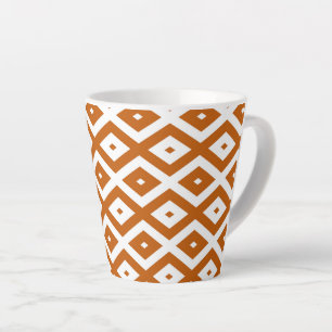 Caneca De Café Latte Padrão de diamante branco e laranja queimado