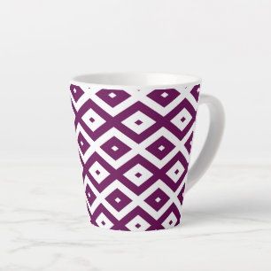 Caneca De Café Latte Padrão de diamante branco e roxo de ameixa