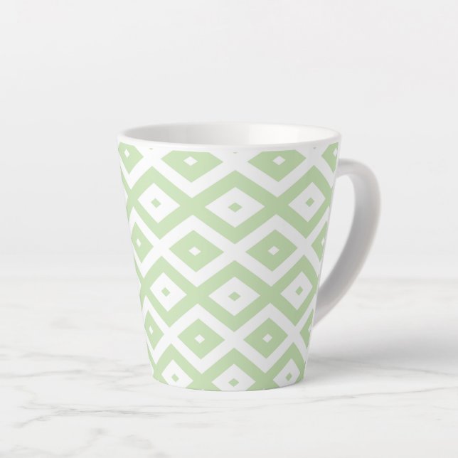 Caneca De Café Latte Padrão de diamante branco e verde claro (Ângulo direito)