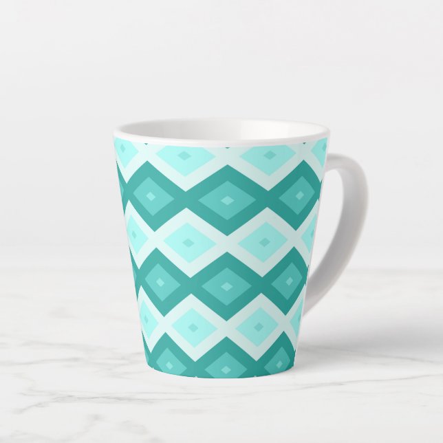 Caneca De Café Latte Padrão de diamante de turquesa (Ângulo direito)