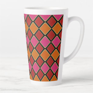 Caneca De Café Latte Padrão de Diamante Harlequim Vibrante em Vermelho,