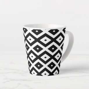 Caneca De Café Latte Padrão de diamante preto e branco