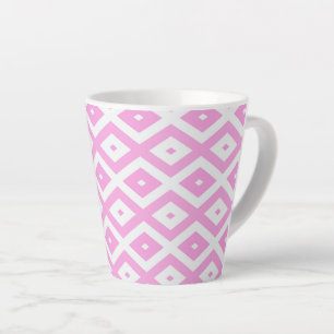 Caneca De Café Latte Padrão de diamante rosa e branco