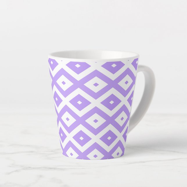 Caneca De Café Latte Padrão de diamante roxo e branco (Ângulo direito)