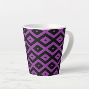 Caneca De Café Latte Padrão de diamante roxo e preto