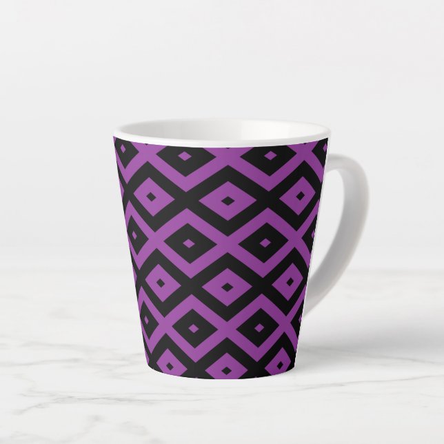 Caneca De Café Latte Padrão de diamante roxo e preto (Ângulo direito)