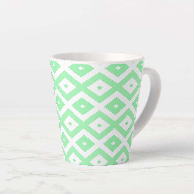 Caneca De Café Latte Padrão de diamante verde e branco (Ângulo direito)