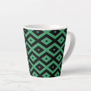 Caneca De Café Latte Padrão de diamante verde e preto