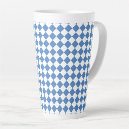 Caneca De Café Latte Padrão de Diamante Xadrez Branco Azul