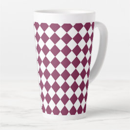 Caneca De Café Latte Padrão de Diamante Xadrez Branco Borgonha