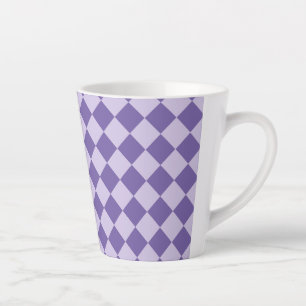 Caneca De Café Latte Padrão de Diamante Xadrez Roxo