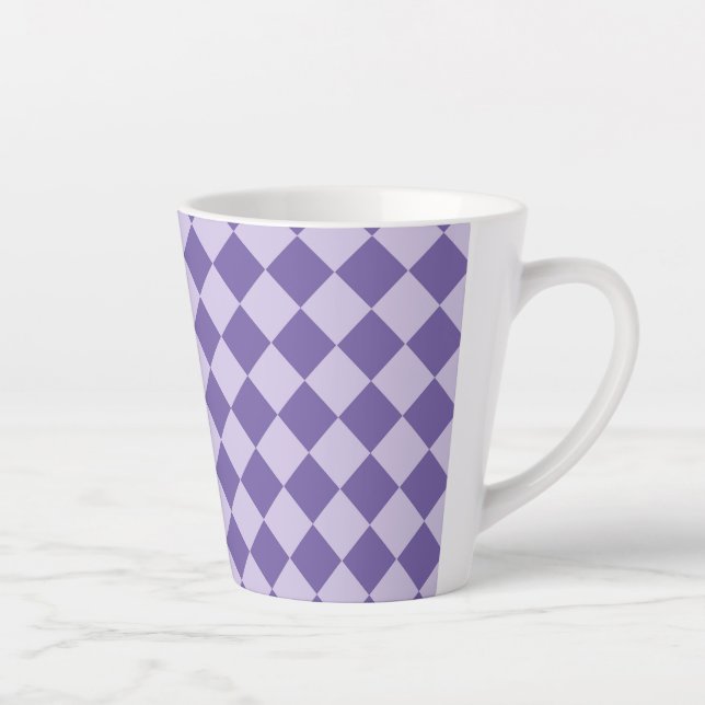 Caneca De Café Latte Padrão de Diamante Xadrez Roxo (Direita)