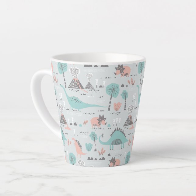 Caneca De Café Latte Padrão de Dinossauro Pastel (Ângulo esquerdo)