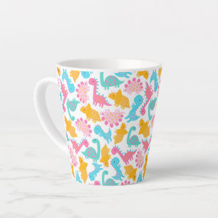 Caneca De Café Latte Padrão de Dinossauro Rosa e Teal Divertido