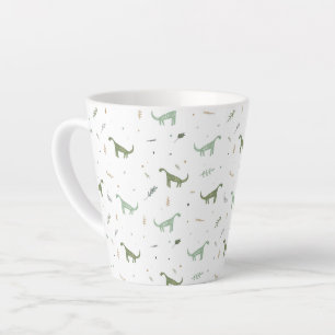 Caneca De Café Latte Padrão de Dinossauro Verde e Bonito