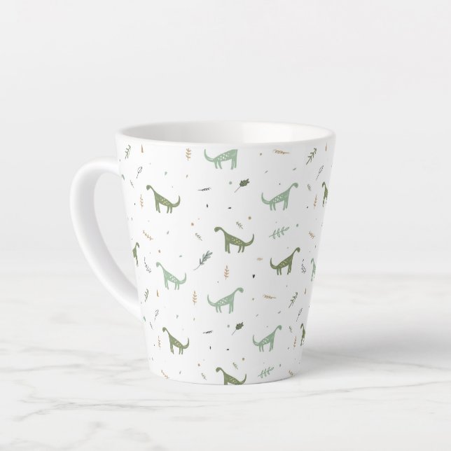 Caneca De Café Latte Padrão de Dinossauro Verde e Bonito (Ângulo esquerdo)